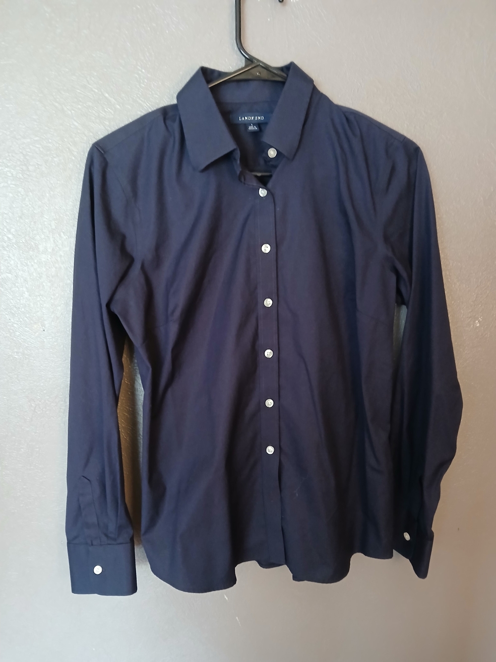 Lands' End Men's Navy Long-Sleeve Button-Up Dress Shirt Size 8